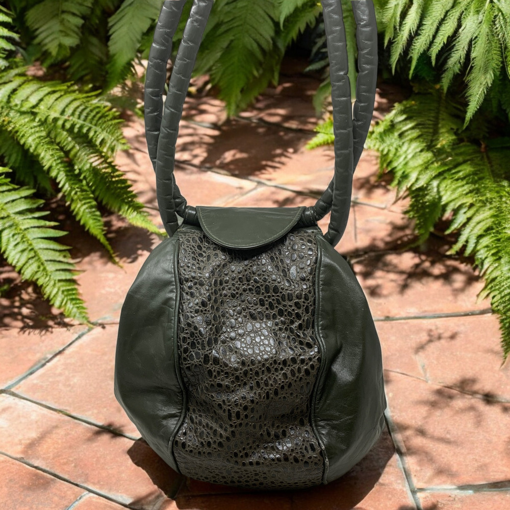 Vintage San Marco Unusual Green Leather Double Ring Bubble Purse Bag Handbag